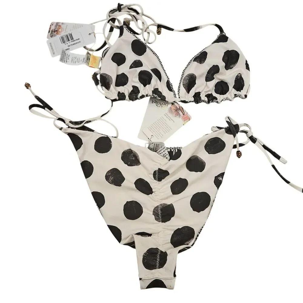 Agua Bendita Lolita Tri Top & Reversible Alegria Bottom L NWT Black White Beaded